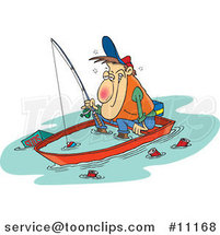 Cartoon Drunk Guy Fishing in a Sinking Boat by Toonaday
