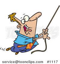 Cartoon White Business Man Swinging from a Rope by Toonaday