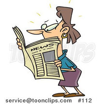 Cartoon Brunette Lady Reading a Newspaper by Toonaday