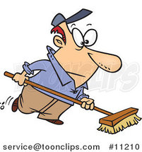 Cartoon Guy Using a Push Broom by Toonaday