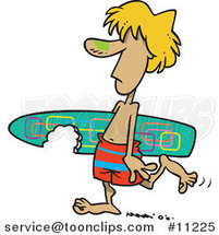 Cartoon Surfer Dude Carrying a Shark Bitten Board by Toonaday