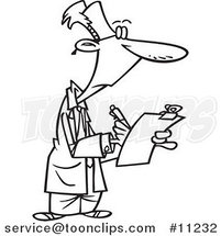 Cartoon Black and White Line Drawing of a Supervisor Filling out a Survey by Toonaday