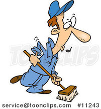Cartoon Janitor Using a Push Broom by Toonaday