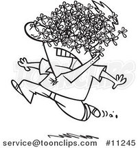 Cartoon Black and White Line Drawing of a Guy Being Attacked by a Swarm of Bees by Toonaday