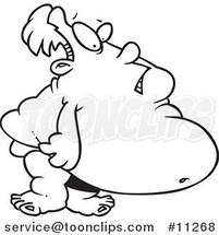 Cartoon Black and White Outline Design of a Fat Guy in a Speedo by Toonaday