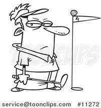 Cartoon Line Art Design of a Grumpy Golfer with the Ball on Top of the Flag by Toonaday
