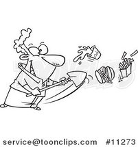 Cartoon Line Art Design of a Guy Shoveling Junk Food out by Toonaday