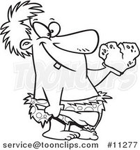 Line Art Design of a Cartoon Caveman Holding a Stone Heart by Toonaday