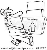 Cartoon Line Art Design of a Happy Mover Guy Carrying Boxes by Toonaday