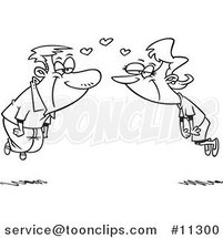 Cartoon Line Art Design of a Couple Floating with Hearts by Toonaday