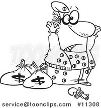 Cartoon Line Art Design of a Surrendering Bank Robber Riddled with Holes by Toonaday