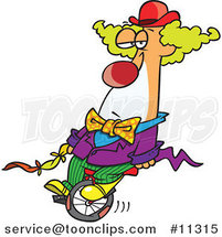 Cartoon Bored Clown on a Unicycle by Toonaday