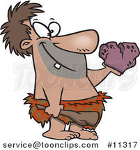 Cartoon Caveman Holding a Stone Heart by Toonaday
