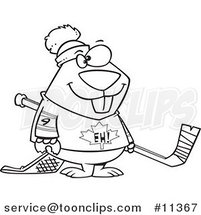Cartoon Black and White Outline Design of a Hockey Beaver by Toonaday