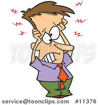 Cartoon Frazzled Business Man Holding His Head by Toonaday