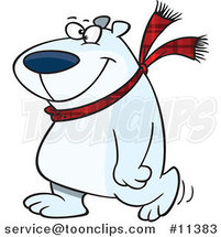 Cartoon Happy Polar Bear Wearing a Scarf and Walking Upright by Toonaday