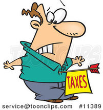 Cartoon Guy Being Struck with a Taxes Arrow by Toonaday