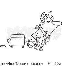 Cartoon Black and White Outline Design of an Exhausted Guy After Vacation by Toonaday