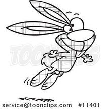 Cartoon Black and White Outline Design of a Jumping Plaid Easter Bunny - 1 by Toonaday