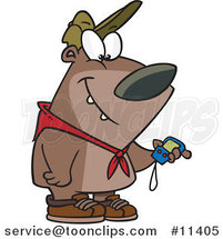 Cartoon Hiking Bear Using a GPS Tool by Toonaday