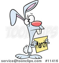 Cartoon Sad Bunny Holding a March Sign by Toonaday