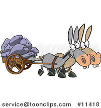 Cartoon of Two Mules Pulling a Wagon Full of Rocks by Toonaday