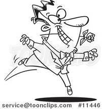 Cartoon Black and White Outline Design of a Romantic Guy Dancing with a Rose by Toonaday