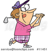 Cartoon Lady Swinging a Golf Club by Toonaday