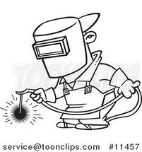 Cartoon Line Drawing of a Welder at Work by Toonaday