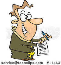 Cartoon Eager Business Man Holding a Contract by Toonaday
