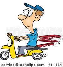 Cartoon Guy Delivering Pizza on a Scooter by Toonaday