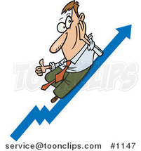 Cartoon Business Man Holding a Thum up on a Growth Arrow by Toonaday