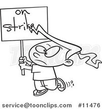 Cartoon Line Drawing of a Girl on Strike by Toonaday