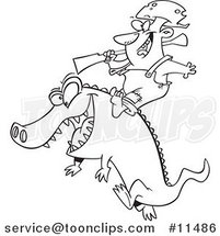 Cartoon Line Drawing of a Guy Riding an Alligator by Toonaday