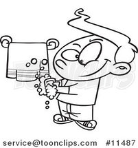 Cartoon Line Drawing of a Clean Boy Washing His Hands by Toonaday