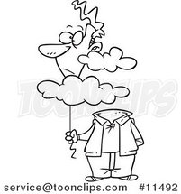Cartoon Line Drawing of a Guy with His Balloon Head in the Cloud by Toonaday