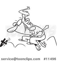 Cartoon Line Drawing of a Business Man Chasing Money by Toonaday