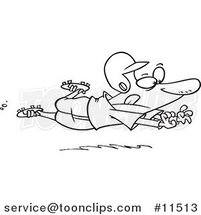 Cartoon Line Drawing of a Baseball Player Sliding for Home by Toonaday