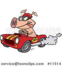 Cartoon Pig Racing a Hot Rod by Toonaday