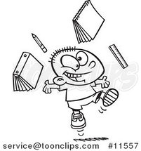 Cartoon Happy School Boy Ready for Vacation Black and White Outline by Toonaday