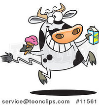 Cartoon Dairy Cow with Ice Cream and Milk by Toonaday