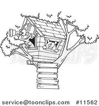 Cartoon Pirate Boy in His Tree House Black and White Outline by Toonaday
