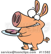 Cartoon Pig with Meat on a Plate by Toonaday