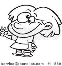 Cartoon Outlined Girl with a Reminder Ribbon by Toonaday