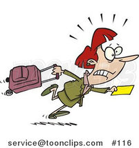 Cartoon Lady in a Hurry to Catch Her Flight by Toonaday