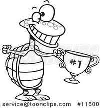 Cartoon Outlined Tortoise Champ with a Trophy by Toonaday