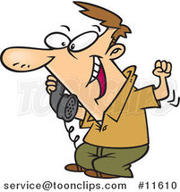 Cartoon Guy Hearing Good News on the Phone by Toonaday
