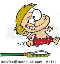 Cartoon Boy Running Through Sprinklers by Toonaday