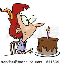 Cartoon Birthday Lady with Candle on a Birthday Cake by Toonaday