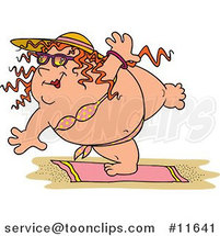 Cartoon Overweight Lady Wearing a Bikini on a Beach by Toonaday